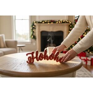 Holiday Style Tabletop Decor Ho‎ ho ho Red Glitter Wood Sign Christmas Accent